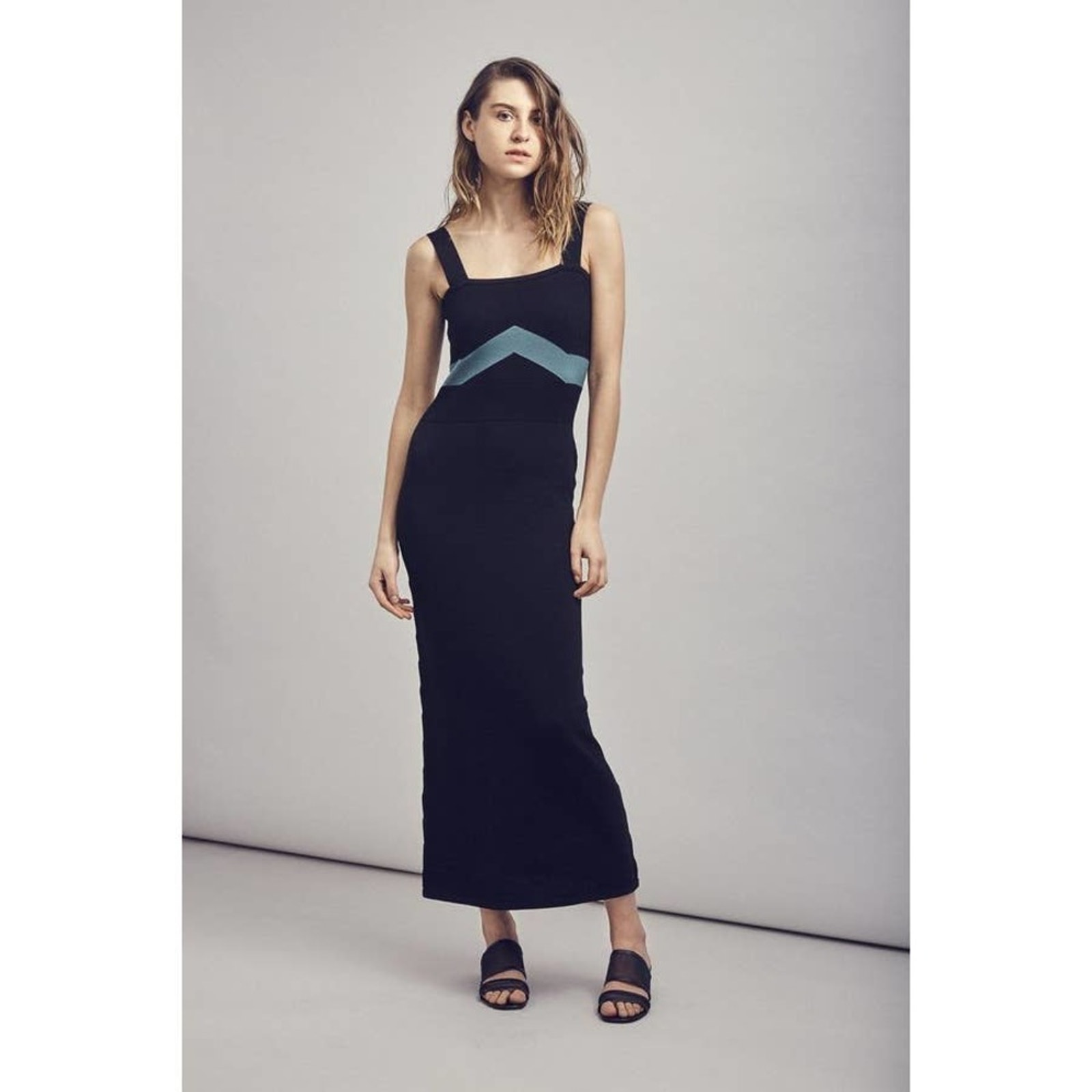 Mila Zovko Womens Size Large Dress Luna Sleeveless Maxi Black Green Colorblock